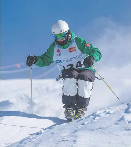  ??  ?? Saskatoon moguls skier George Bobyn is training in B.C., making his progressio­n “extremely, extremely rapid in terms of my rankings.”