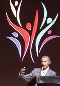  ?? / AP FOTO ?? RESPECT, TOLERANCE. Former U.S. President Barack Obama gestures as he delivers his speech about respect and tolerance during the 4th Congress of the Indonesian Diasporas in Jakarta, Indonesia.