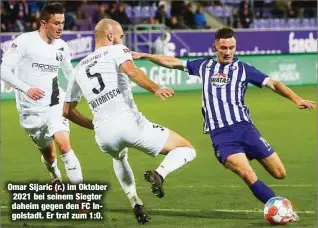  ?? ?? Omar Sijaric (r.) im Oktober 2021 bei seinem Siegtor daheim gegen den FC Ingolstadt. Er traf zum 1:0.