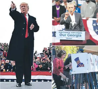  ?? Afp ?? MITINES. El magnate y Obama lideraron los eventos de campaña en Florida, Texas, Montana y Georgia, estados claves en los comicios de medio mandato que se celebrarán mañana en EUA.