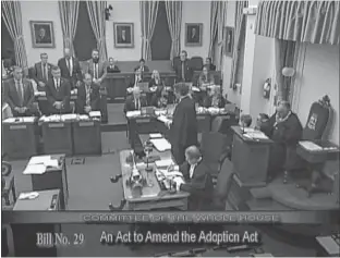  ?? STU NEATBY/THE GUARDIAN ?? This is a screenshot from the live feed of MLAs voting on changes to the province’s Adoption Act on Nov. 27, 2019. The entire Liberal Third Party caucus and one Green MLA voted against the changes in third reading.