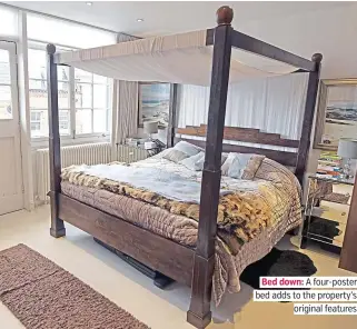  ??  ?? Bed down: A four-poster bed adds to the property’s original features