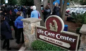  ??  ?? Family members of residents at the Life Care Center home, in Kirkland, Washington, where some patients have died from Covid-19, at a press conference on 5 March. Photograph: Jason Redmond/AFP via Getty Images