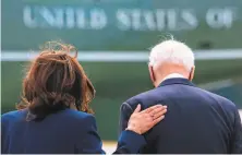  ?? Eric Baradat / AfP via getty images ?? Clockwise from top: Vice President Kamala Harris joins President Biden and Republican lawmakers in the Oval Office; a visit with children at West Haven Child Developmen­t Center in West Haven, Conn.; arriving with Biden in Georgia after the Atlanta spa shootings; bumping arms with Secretary of Defense Lloyd Austin after his swearingin; getting a vaccine shot for COVID19.