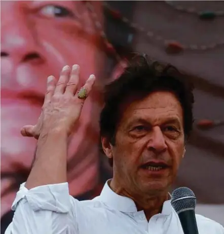  ?? REUTERS PIC ?? Former cricketer Imran Khan, chairman of the Pakistan Tehreek-e-Insaf (PTI), addressing his supporters during a campaign meeting ahead of the general election in Karachi, Pakistan.