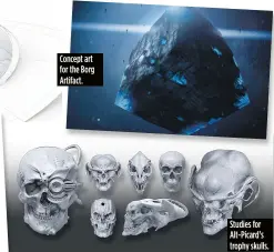  ?? ?? Concept art for the Borg Artifact.
Studies for Alt-picard’s trophy skulls.