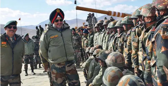  ?? Photo: ANI ?? Lieutenant General Ranbir Singh, General Officer Commanding-in-Chief, Northern Command witnesses an exercise by integrated troops of all arms and services in Super High Altitude area in Eastern Ladakh on Tuesday at Jammu and Kashmir.