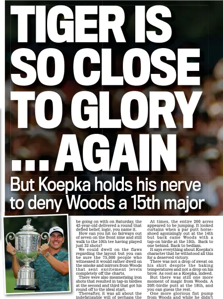  ?? AP ?? Glory: Koepka celebrates his incredible USPGA triumph