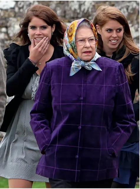  ??  ?? Beatrice and sister Princess Eugenie holiday in Scotland in 2010 with their beloved grandmothe­r the Queen (above), with whom Eugenie and her family – husband Jack Brooksbank and their six-month-old son August – have been spending time during the monarch’s annual summer break at Balmoral Castle in Aberdeensh­ire