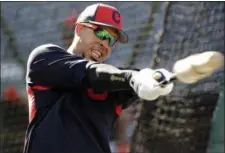  ?? TONY DEJAK — THE ASSOCIATED PRESS FILE ?? Michael Brantley warms up before batting practice during an October 2017 workout at Progressiv­e Field.