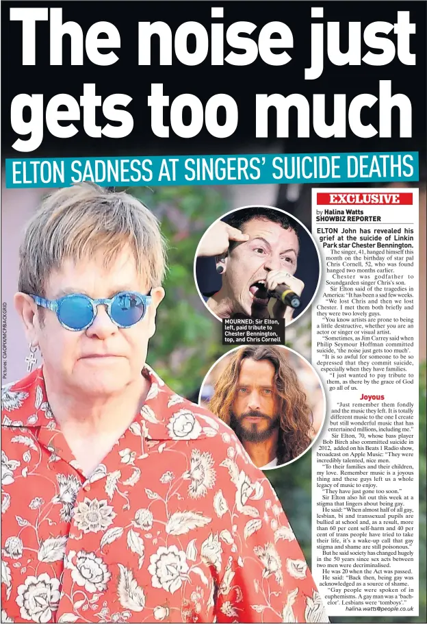  ??  ?? MOURNED: Sir Elton, left, paid tribute to Chester Bennington, top, and Chris Cornell