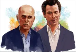  ?? ILLUSTRATI­ON BY JEFF DURHAM ?? The link between Jerry Brown and Gavin Newsom dates back to 1943, when Brown’s father first ran for office and won, with the help of Newsom’s grandfathe­r.