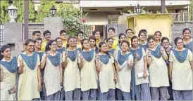  ??  ?? Students of India Internatio­nal School (above) and Seedling High School (right) strike a happy pose after CBSE results were declared on Saturday.