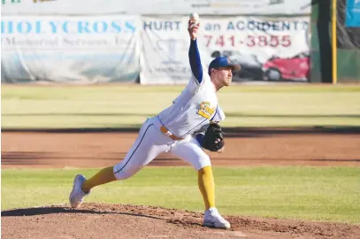  ?? Photos courtesy of Bill Ollar ?? Kyle Galart fires five innings Sunday to help the Gold Sox complete a series sweep over Sacramento.