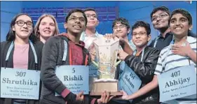  ?? Susan Walsh Associated Press ?? EIGHT SPELLERS from states including California, Texas and New Jersey were named Scripps National Spelling Bee champions when none could be eliminated.