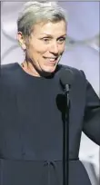  ?? NBC photos ?? Frances McDormand at the Golden Globes, where she won best actress in a motion picture. She’s a contender in the same category at the Oscars for “Three Billboards Outside Ebbing, Missouri.”