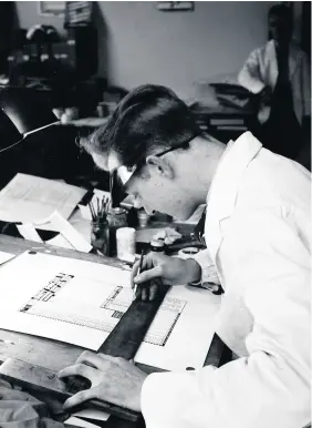  ??  ?? An artist preparing pools coupons for the following week at the Unity Pools headquarte­rs in Liverpool, in 1939