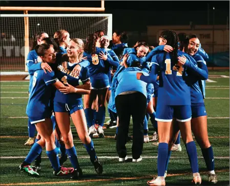  ?? PHOTO COURTESY CHRISTIAN OREGEL ?? The Louisville girls soccer team captured the first CIF State regional title in program history with a 1-0Division IV win over Arroyo Grande on March 2.