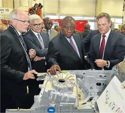  ?? Picture: GCIS ?? President Cyril Ramaphosa tours the Mercedes-Benz Learning Academy in East London, a skills and artisanal developmen­t centre that is a public-private partnershi­p between Mercedes, the National Treasury and the Jobs Fund. The carmaker this week...