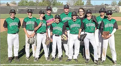  ?? PHOTO COURTESY OF DAVID TOWERY ?? The Tehachapi Warriors frosh-soph baseball team finished the season in second place in the SYL. From left, James Jacobsen, Kaidyn Roberts, Isaiah Perry, Braedan Warne, Ryan Oates, Evan Soper, William Small, CJ Kent, Zakeree Runquist, Daniel Ledesma and Anthony Cerbantez pose for a team photo.