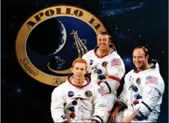  ??  ?? APOLLO 14, WITH ASTRONAUTS (from left) Alan Shephard, Edgar Mitchell and Stuart Roosa on board, was the eighth manned mission to fly into outer space and the third mission to land on the moon.