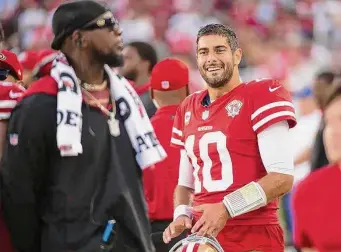  ?? Paul Kitagaki Jr./Tribune News Service ?? Leaving the 49ers to join the Raiders will reunite quarterbac­k Jimmy Garoppolo with Las Vegas coach Josh McDaniels, the offensive coordinato­r when Garoppolo was with the Patriots.