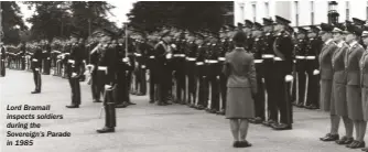  ??  ?? Lord Bramall inspects soldiers during the Sovereign’s Parade in 1985