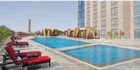  ??  ?? CLOCKWISE FROM
TOP: Ascott Rafal Olaya Riyadh; there are two expansive outdoor pools; guests can relax in comfort and enjoy city views; living areas are spacious and stylish