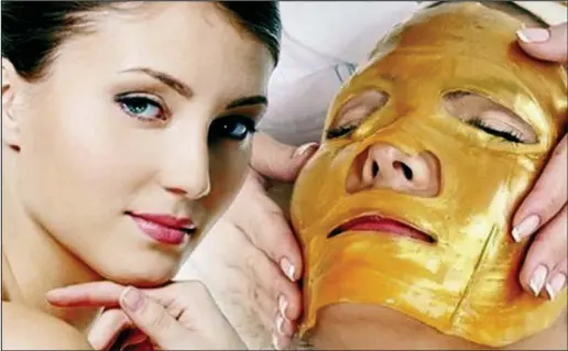  ??  ?? Midas touch: An image of the Oro Gold rejuvenati­ng gold face mask – which contains 24-carat flakes – from the company’s website