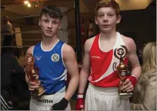  ??  ?? John McDonagh of St.John Bosco Boxing Club and winner Sam Murphy from the Ballymore Hollywood Boxing Club.