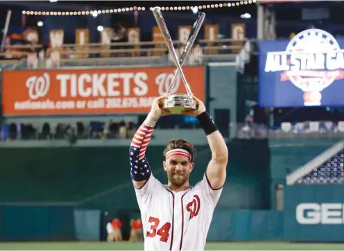  ?? PICTURE: USA TODAY Sports ?? Washington Nationals right fielder Bryce Harper celebrates after winning the 2018 MLB Home Run Derby at Nationals Ballpark.