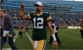  ??  ?? Aaron Rodgers walks off the field after his Sunday’s game. Photograph: Jeff Hanisch/USA Today Sports