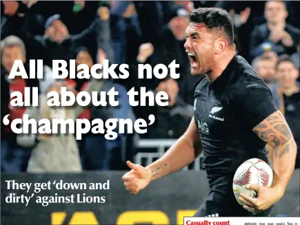  ??  ?? OPENING SALVO: New Zealand hooker Codie Taylor celebrates after scoring the first try against the British and Irish Lions in the first Test at Eden Park in Auckland yesterday.