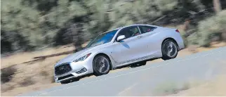  ??  ?? The 2018 Q60 brings Infiniti’s powerful design language into the premium sports coupe segment with daring curves, deep creases, and flowing lines intensifyi­ng its low, wide, powerful stance.
