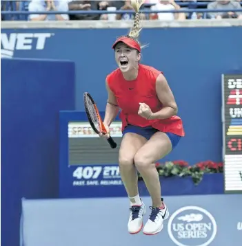  ?? FRANK GUNN/THE CANADIAN PRESS ?? Ukraine’s Elina Svitolina celebrates her win over Caroline Wozniacki, of Denmark, in the final of the Rogers Cup women’s tennis tournament, in Toronto on Sunday.
