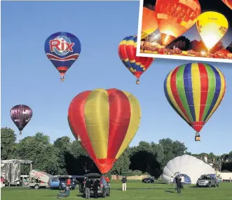  ??  ?? Extravagan­za Hot air balloons will fly above Strathaven and, inset,‘Evening Glow’at a previous festival