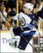  ?? MARK HUMPHREY — THE ASSOCIATED PRESS ?? Jets left wing Brandon Tanev celebrates after scoring a goal against Predators during Game 1 of an second-round playoff series Friday in Nashville, Tenn.