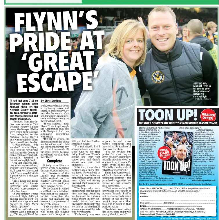  ?? PICTURE: ProSports ?? STAYING UP: Michael Flynn is all smiles after the pressure of Newport’s survival fight