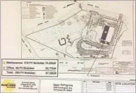  ?? EVAN BRANDT — DIGITAL FIRST MEDIA ?? This map, on display during Monday’s hearing at Pottsgove Middle School, shows the proposed lay-out of the new public works facility in Upper Pottsgrove.