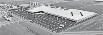  ?? FARADAY FUTURE ?? A sketch of what Faraday Future’s facility in Hanford, Calif., could look like once the automaker starts producing cars there in 2018. The factory used to make Pirelli tires.