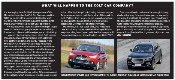  ??  ?? Mitsubishi must provide long-term support for its current cars; Colt may sign up with Chinese SUV maker Haval