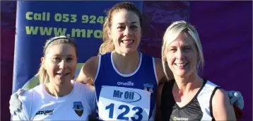  ??  ?? From left: Jackie Carthy (Kilmore, second), Fiona Kehoe (Kilmore, first), Nicola Murphy (United Striders, third).
