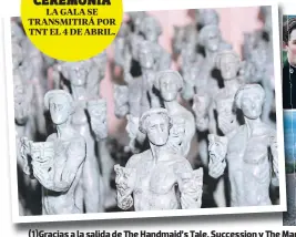  ??  ?? (1)Gracias a la salida de Ee Handmaid’s Tale, Succession y Ee Marvelous Mrs. Maisel; Ee Crown y Schitt’s Creek lograron dominar el segmento televisivo. (2) Nomadland sue desairada en Mejor elenco por los SAG.