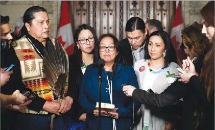  ?? CP PHOTO ?? Debbie Baptiste, mother of Colten Boushie, pauses as she speaks to reporters in the Foyer of the House of Commons after a day of meetings on Parliament Hill, in Ottawa on Tuesday.