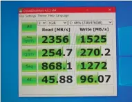  ??  ?? The Surface Book 3’s CrystalDis­kMark score for SSD performanc­e. It’s very good, and this isn’t even the fastest SSD of the family.