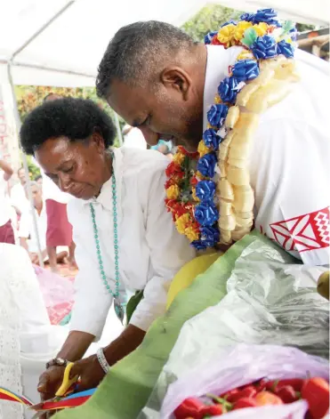  ?? Photo: Wati Talebula ?? Minister for Industry, Trade, Tourism, Lands and Mineral Resources Faiyaz Koya and Jojivini Taoba officially opening the roadside stall at Vacoko Settlement in Naboro July 30, 2018.