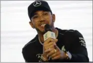  ?? ANDRE PENNER - THE ASSOCIATED PRESS ?? Mercedes driver Lewis Hamilton of Britain speaks during a news conference in Sao Paulo, Brazil, Wednesday, Nov. 7, 2018.