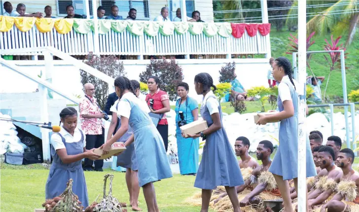  ?? Photo: Kelera Sovasiga ?? Levuka Public School senior students perform the traditiona­l welcome for the Prime Minister Voreqe Bainimaram­a on July 14, 2020.