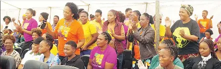  ?? (Pics: Sibusiso Zwane) ?? Some of the women, including members of SRWA, who attended the commemorat­ion of the Internatio­nal Women’s Day 2023, in Manzini yesterday, pictured in song.