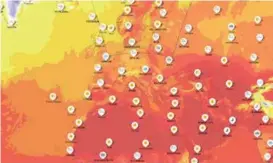  ?? FOTO: SKJERMDUMP / YR.NO ?? Over hele den nordlige halvkule er det satt varmerekor­der de siste 15 månedene. Fra Yr.no, levert av Meteorolog­isk institutt og NRK.
